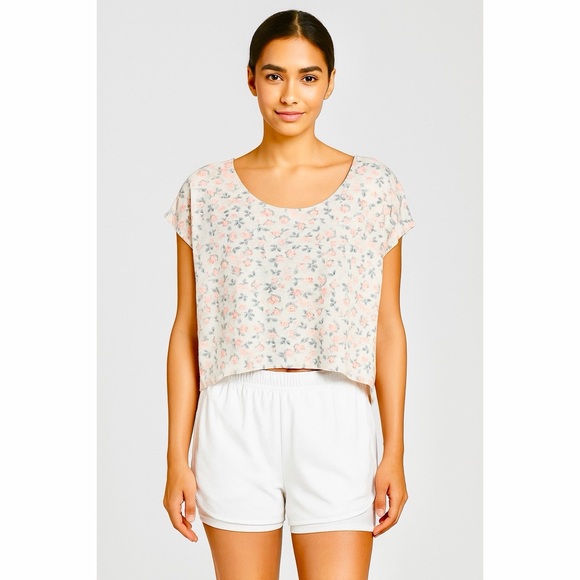 PINK | Victoria's Secret Neon Micro Floral Lace Backside Panel Boxy Shirt - Picture 1 of 9